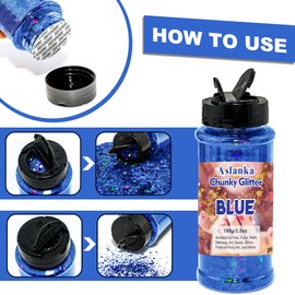 Aslanka Holographic Glitter, 500 g Blue Chunky Glitter Sequins, Mixed Glitter for Body, Festival Decoration, Crafts, DIY