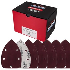 ProductionShop Premium 800 Grit 5-Hole Pattern Mouse Detail Sander Sandpaper Sheets, Box of 45 - Dustless Hook & Loop Triangle Shaped Mouse Disc Pads - Woodworking Tool Sand Wood Furniture Auto Paint