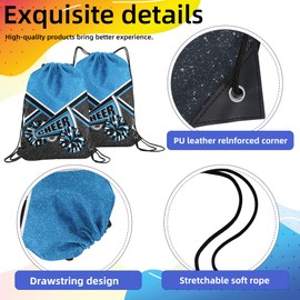 6 Pcs Cheer Drawstring Backpack Cheerleading Drawstring Bag Cheer Accessories Gifts for Cheerleaders (Blue)