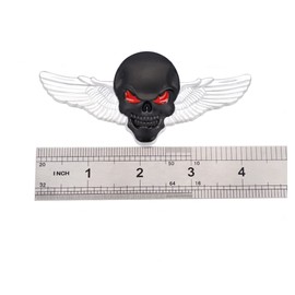 2 x Skull Emblem Wings Skull Emblem Sticker Labelling Metal Material Rainproof Applicable to Car Pickup Truck Boot (Large, Silver, Black)