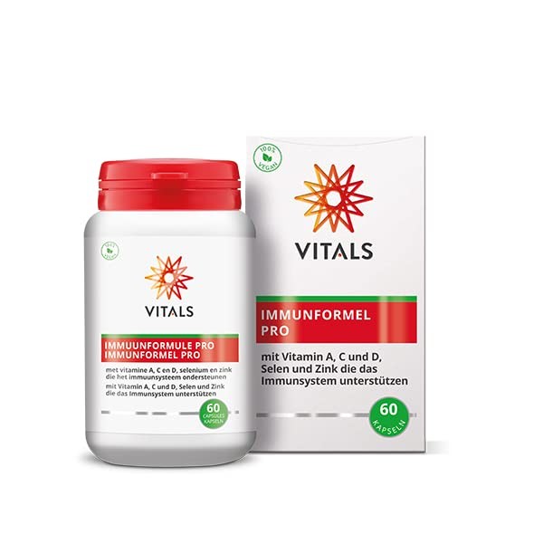 Vitals - Immune Formula Pro 60 Capsules with Quercetin, Lecithin, Vitamin A, Vitamin C, Vitamin D3, Vitamin K2, Selenium and Zinc. 100% Vegan. The most important nutrients for resistance.