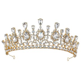 Samky Gold Bridal Crown Rhinestone Wedding Tiara Headpiece Bride's Crystal Hair Accessories