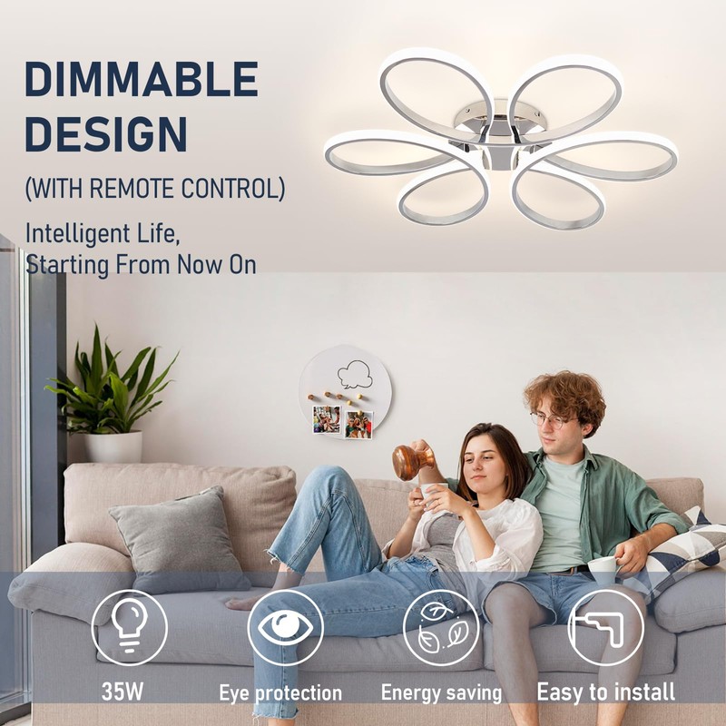 HLILCEH 26inch Modern LED Ceiling Light, 6 Rings Flower Flush