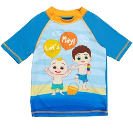 CoComelon JJ Tomtom Toddler Boys Rash Guard and Swim Trunks Outfit Set Blue 4T