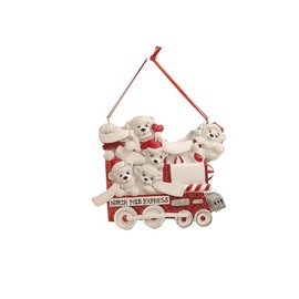 Kurt Adler North Pole Express Polar Bear Family of 5-4 Inch Red and White Resin Glitter Hanging Holiday Ornament for Personalization