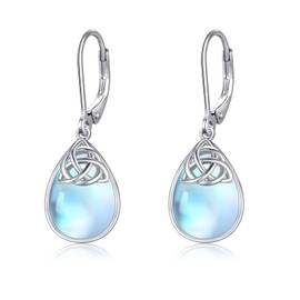 MEDWISE Celtic Moonstone Large Earrings 925 Sterling Silver Celtic Knot Trinity Leverback Earrings Moonstone Teardrop Earrings Irish Earrings Moonstone Jewelry for Women Ladies Her Bride Wife Gift