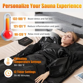 COSTWAY Infrared Sauna Blanket with Sleeves, Portable Full-Body Sauna Bed with Carry Bag, 30-90Min Timer, 90-180°F Temp Range for Relaxation & Detoxification, Muscle Tension Relief
