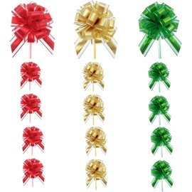 15 PCS Large Pull Bows for Gift Wrapping 6 Inches Gift Bows for Presents Party & Wedding Ribbon Bows for Boxes Gift Decorations Bulk Set for Christmas & Special Occasions (Red+Gold+Green)