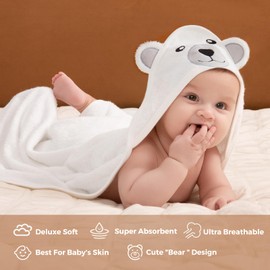 Momcozy Bamboo Baby Towel, 5pcs Baby Bath Towel Set, Bear Baby Towel Hood 1pcs, Baby Washcloth 3pcs, Baby Bath Glove 1pcs, Extremely Soft, Breathable, Suitable for Girls and Boys