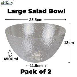 eMKay® Pack of 2 Large 4.5L Reusable Plastic Salad Bowls – Clear Hard Plastic Serving Bowls with Dimple Effect – BPA-Free Mixing & Snack Bowls for Parties BBQs Picnics Indoor Outdoor Use