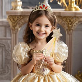 Prinzessin Krone Mädchen, Kinder Kristall Krone Fee Wand Prinzessin Dress up Haarschmuck Mädchen Haarzubehör Geburtstag Tiara Geschenk für Mädchen 3-12 Jahre (Goldene)