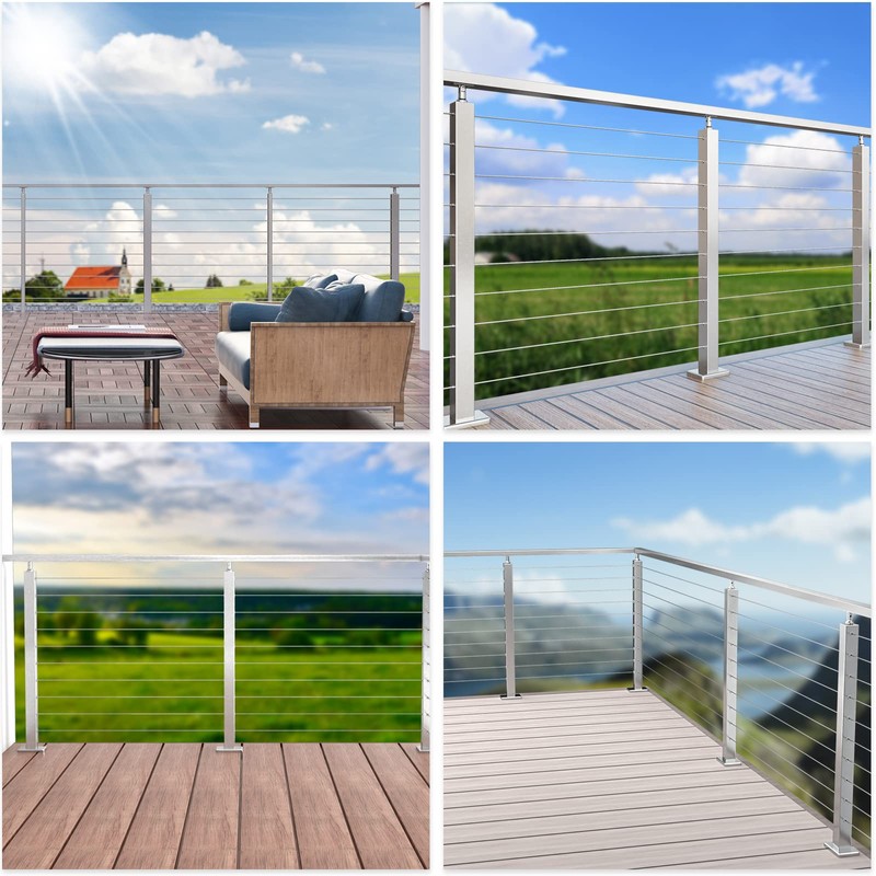 Muzata Cable Railing Post 36 Inch 36"x2"x2" Level Drilled Surface
