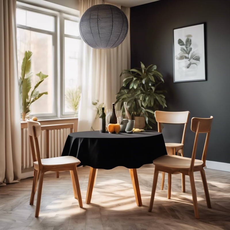 RUISIBO Round Table Cloths 60 Inch Black Tablecloth Party Outdoor