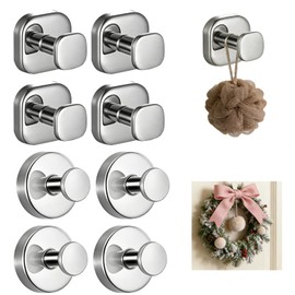 Ptrin Suction Cup Hooks for Shower,Heavy Duty Towel Hooks,Perfect for Wreath Hangers, Front Door Hooks and Coat Hooks,Organize in Style(8,Silver)