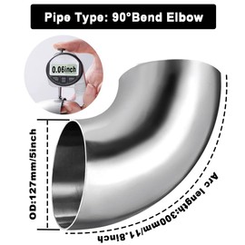 YONYONICE OD 5 Inch 90 Degree SS304 Stainless Steel Bend Tube Exhaust Elbow Pipe for Car Modified Exhaust System 5" Piping Silver Tone，Stair Handrail,90°mandrel bend elbow.