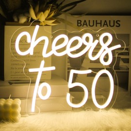 Cheers to 50 Neon Sign Happy 50th Birthday Neon Signs for Wall Decor Warm White LED Neon Light Sign Letter Neon light Cheers to 50 Years Neon Signs for Bedroom Bar Birthday Wedding Party Decor