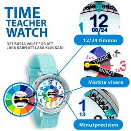 Kiddus Learning Watch for Kids, Boys and Girls, Analogue Watch with Time Learning Exercises. Time Teacher. Svenska Turquoise, Svenska Turkos, Strap.