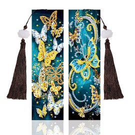DCIDBEI Set of 2 Diamond Painting Bookmarks for Diamond Painting, Painting by Numbers Craft, Gift Set for Birthday, Christmas Crafts (Green and Golden Butterfly)