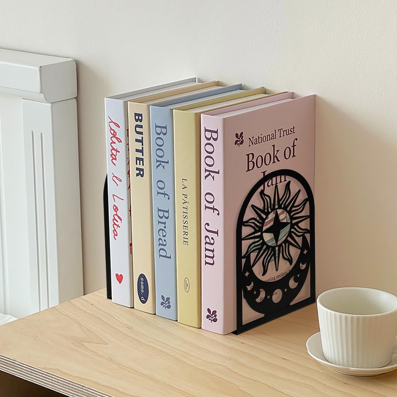 Book Ends, Set of 2 Metal Bookends for Shelves, Decorative