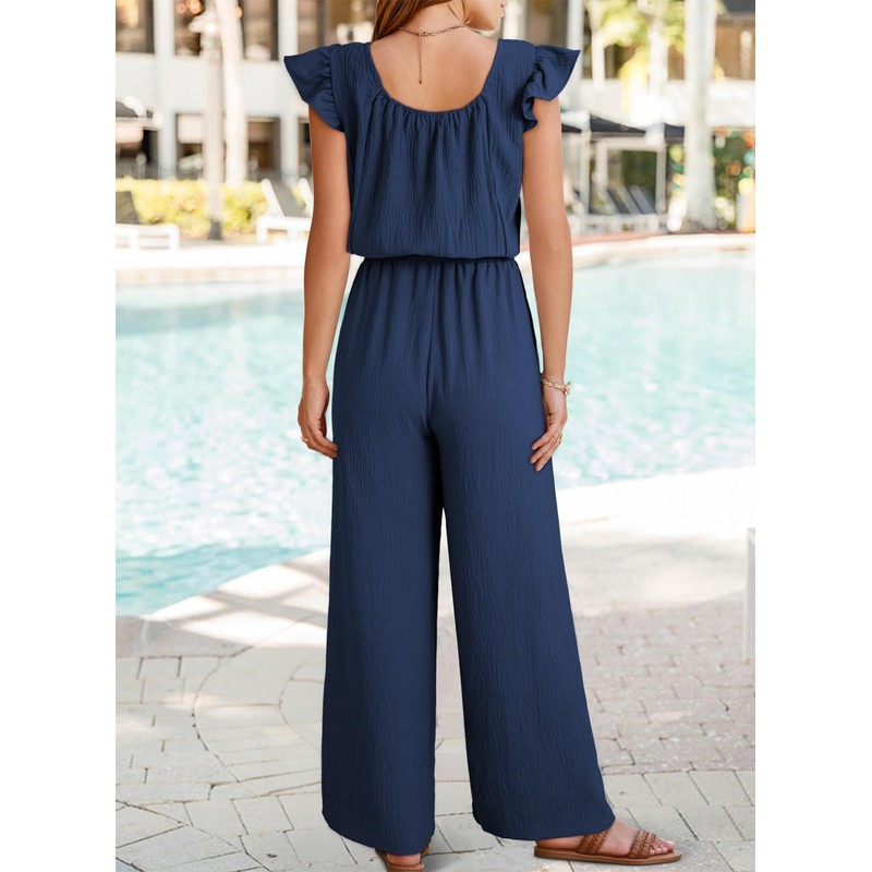 Dokotoo Jumpsuits for Womens 2025 Fall Ruffle Sleeves Cute Square