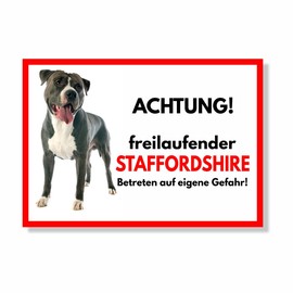 American Staffordshire Free-Ranging Dog Sign Saying Door Sign Dog Sign Warning Sign Gift Idea Safety Sign Dog Private Property Dog Warning Warning