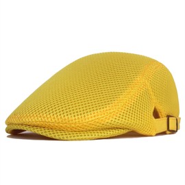 HIQIU Unisex Peaked Cap Beret Hat Men's Breathable Mesh Flat Cap Men's Summer Gatsby Newsboy Beret Cap Flat Cap Men's Summer Hat Sports Hat Adjustable 55 cm - 60 cm, yellow, M - L