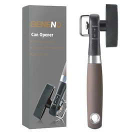 Beneno Can Opener, Manual Side Safe Cut Can Opener Smooth Edge with Durable Sharp Blade, Effort-Saving Knob & Comfortable Non-slip Handle, Brown