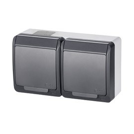 ELEKTRO-PLAST HERMES 2-Way Double Surface-Mounted Socket IP44 Waterproof Anthracite Grey