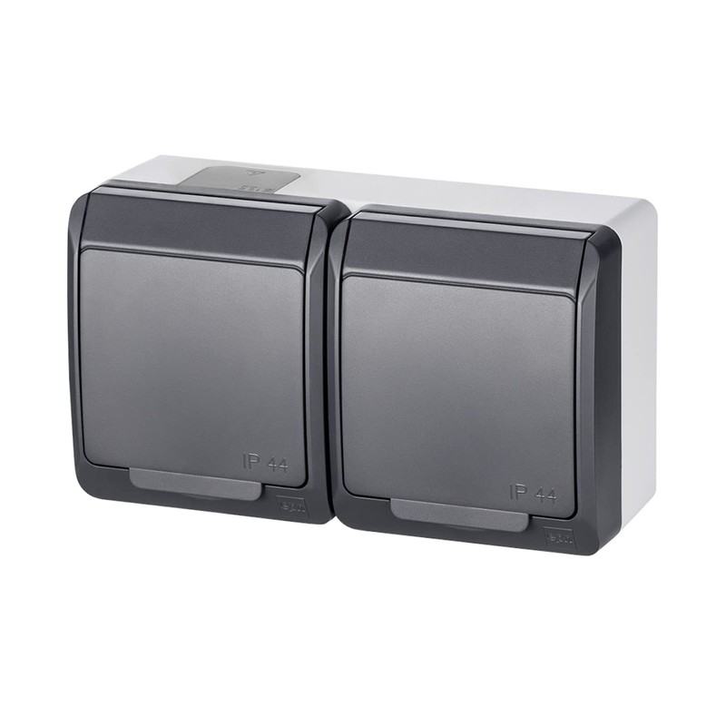 ELEKTRO-PLAST HERMES 2-Way Double Surface-Mounted Socket IP44 Waterproof Anthracite Grey