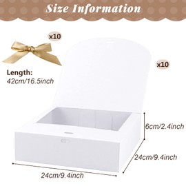 10Pack Presentation Box for Gifts,24×24×6cm White Square Shaped Presentation Gift Box Easy Assembly Gift Packaging Box Party Favor Boxes with Bow Ribbon for Birthday Festival