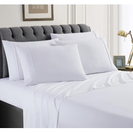 Spirit Linen home Hotel King Size Sheets Set - 6PC Solid Ultra Soft Microfiber Bed Sheets Set - Easy to Clean, King Sheets with Fitted Sheets, Flat Sheet & Pillowcases (White)