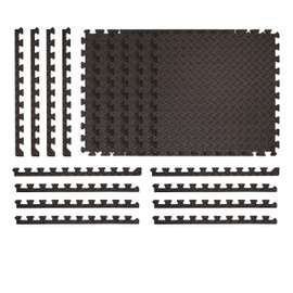 Norsk Foam Floor Gym Mats with Interlocking Tiles, .47" Thick, 24"x24", 18-Pack, 72 Square Feet, Diamond Plate Design, Black