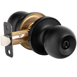 HOSOM Privacy Door Knob, Matte Black Door Knob Set, Black Door Handles Interior, Keyless Doorknobs Interior Door Lock for Bedroom, Bathroom, 1 Pack