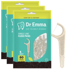 Dr. Emma Biodegradable Dental Floss Picks Single Line Floss Picks Biobased Material Tooth Flosser for Adults Teeth Cleaning Mint Flavor Toothpick Stick Soft On Gum & Teeth 240 Count