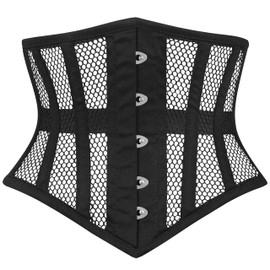 Sady Industry Women's Steel Boned Corset Short Torso Heavy Duty Truly Waist Training Underbust Corsets (SB) (US, Alpha, X-Small, Regular, Regular, Black Mesh)