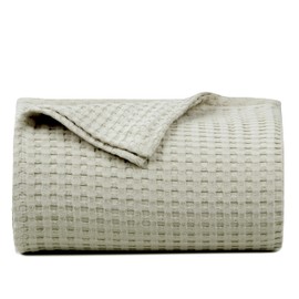 Tex Trend 100% Cotton Blanket King Size for Bed - Waffle Weave Fall Blanket, Lightweight and Breathable Soft Woven Blanket for All Season, Khaki, 108x90 Inches