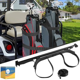 Mixopoly Golf Bag Holder Bracket Attachment Kit for Yamaha EZGO Club Car, Fits Rear Seat with 1 Inch Square Tube, No Drilling Bag Holder Hitch with Nylon Strap
