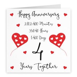 Hunts England - Large 4th Wedding Anniversary Card - 4 Years Together - Happy Anniversary - Timeless Collection - Large - 210 x 210 mm - For Him, Her, Couples