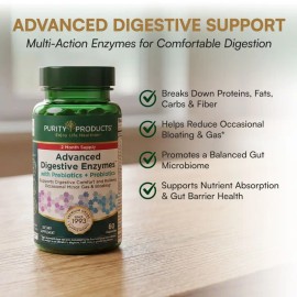Digestive Enzyme Supplement with Probiotics & Prebiotics, Gut Health Support Capsules for Bloating & Digestion, Plant Based Formula 60 Veggie Capsules