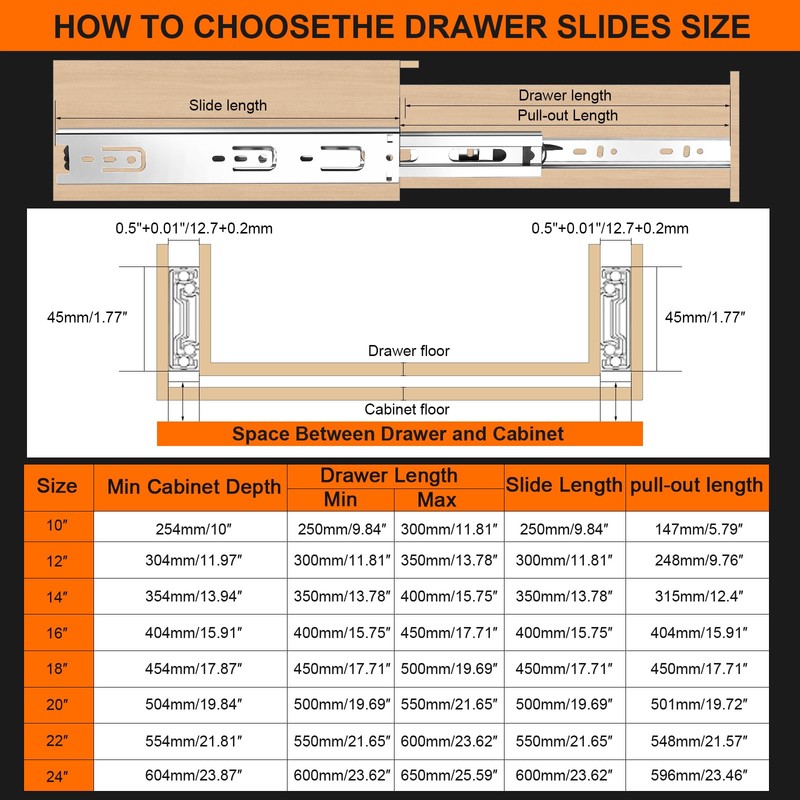10 inch Drawer Slides 4 Pairs (8pcs) 3 fold Full