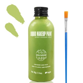 VIOLA HOUSE 6 Colors Face Painting, Face Body Paint, Liquid Body Painting for Adults Halloween Party Cosplay Makeup Set with 3 Blue Brushes (02 Fluorescent Green)