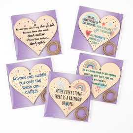 Pack of 5 Wooden Hanging Hearts with Inspirational Quote – x5 Set Gift-Ready Rustic Wall Signs for Women, Teens, Friends – Thoughtful Home Decor Plaque