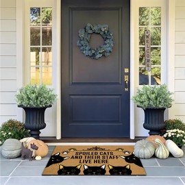 Ayatow Welcome Door Mats for Outside Entry Funny, Spoiled Cats and Their Staff Live Here Monogram Doormats for Outdoor Entrance 30" X 18" Size, Small Indoor Rugs for Entryway with Rubber Backing