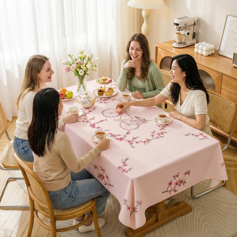 Cherry Blossom Pink Floral Tablecloth,Spring Tablecloth Rectangle, Japanese Tablecloth for