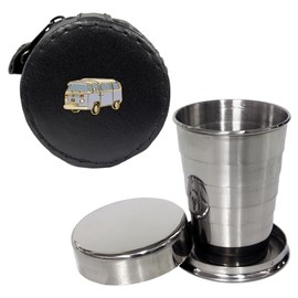 Knight 2oz Collapsible Drinking Cup with Leather Camper Van Case