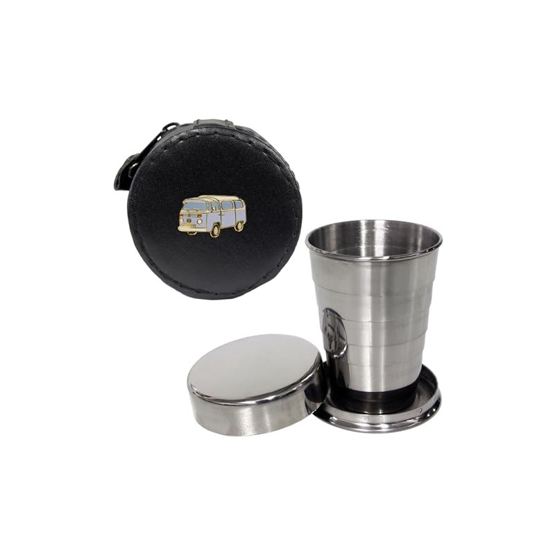 Knight 2oz Collapsible Drinking Cup with Leather Camper Van Case