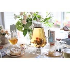 Teabloom One-Touch Tea Maker, 2-in-1 Teapot and Kettle with Stainless Steel Filter Lid for Loose Tea – Stain-free Borosilicate Glass Teapot (40 Oz) – Tea Connoisseur's Choice