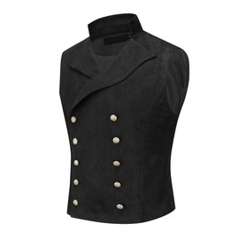 YFFUSHI Mens Double Breasted Suede Dress Vest Gothic Steampunk Prom Party Velvet Waistcoat