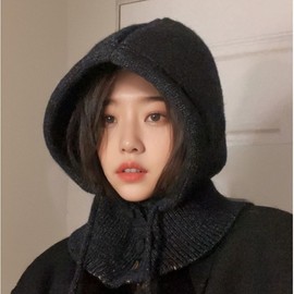 Korean Style Balaclava Hood Hat, Women's Winter Warm Couple Ear Cover Knit lf2768 Free Size White 3ea