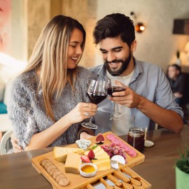 Olebes Bamboo Cheese Board and Knife Set with Slid-out Drawer - Wood Charcuterie Platter Serving Tray for for Wine, Meat & Crackers, Perfect for Wedding Anniversary Housewarming & Entertaining